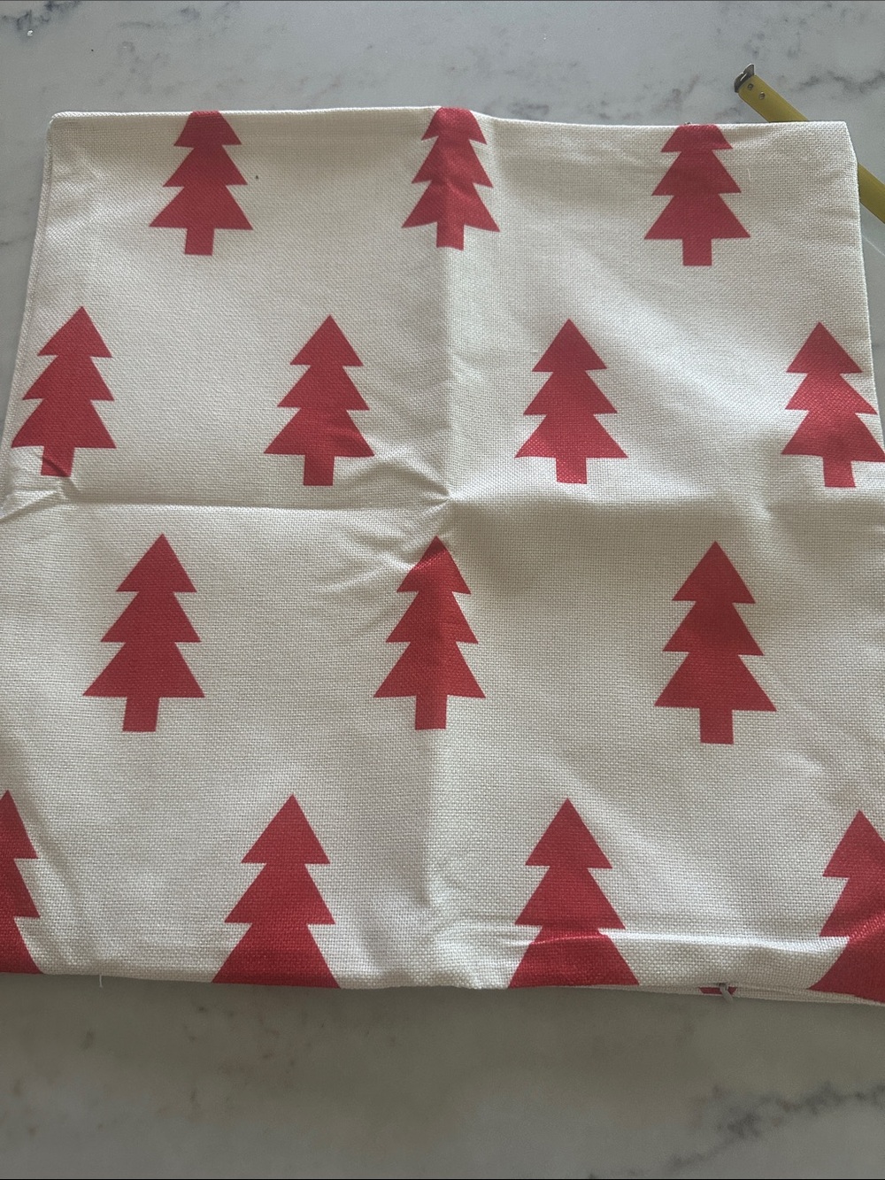 Holiday Tree Print Throw Pillow Cover - Red on Cream